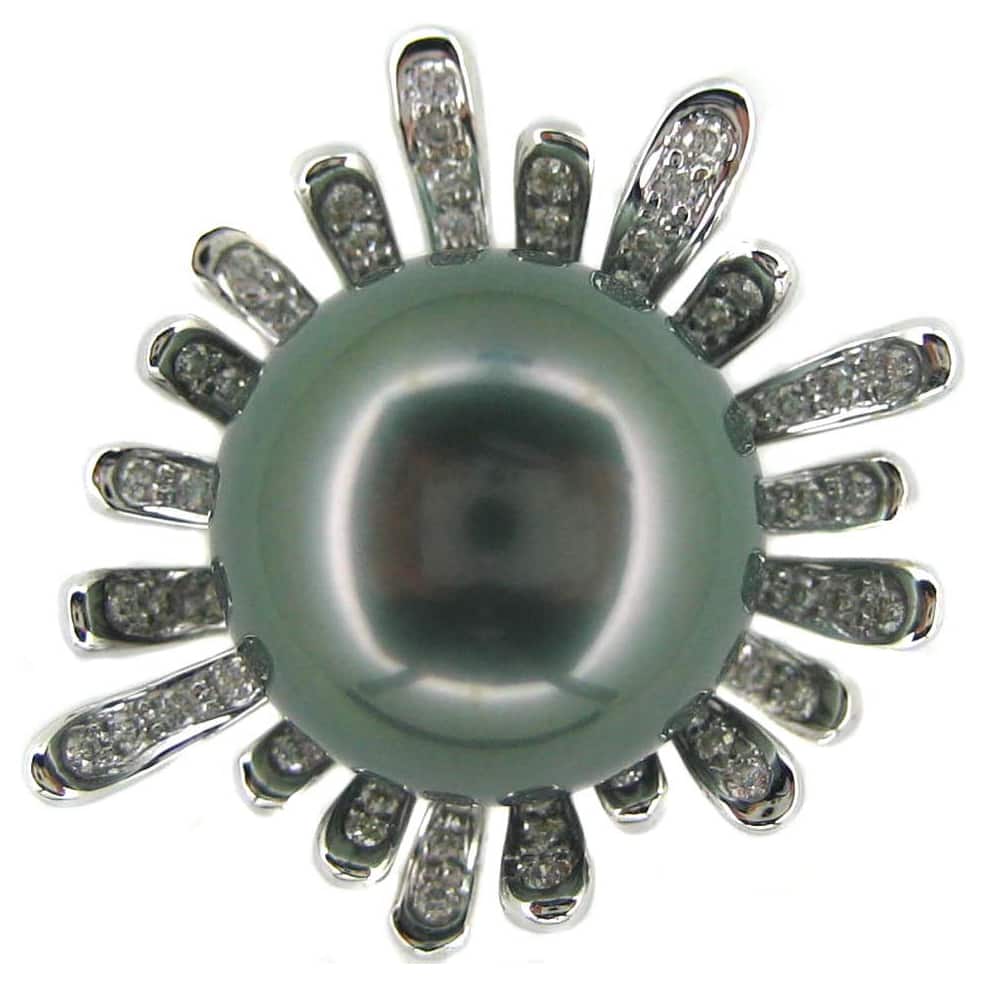 Kabella Luxe 18k White Gold Tahitian Pearl and Diamond Ring (14-15 mm)