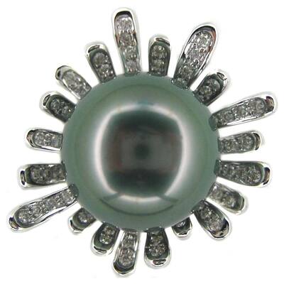 Kabella Luxe 18k White Gold Tahitian Pearl and Diamond Ring (14-15 mm)