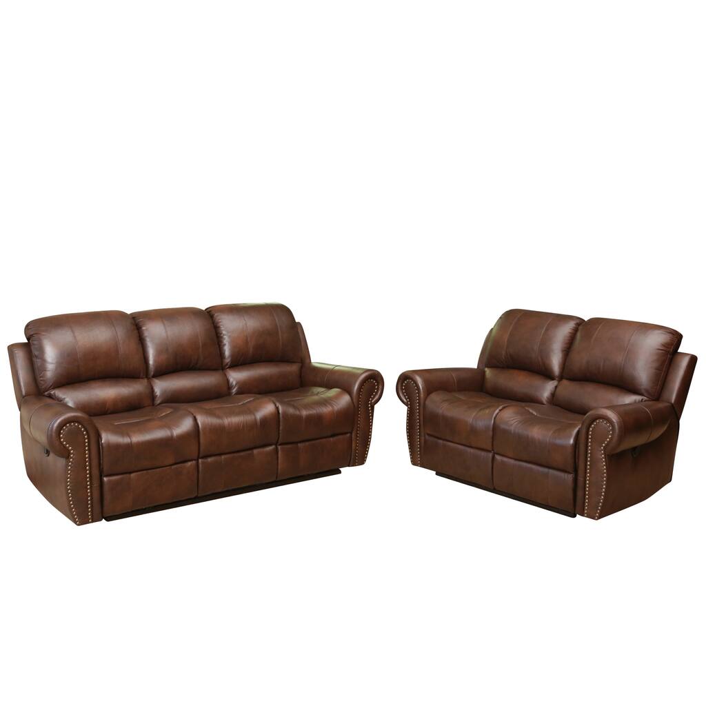 Abbyson Sterling Top Grain Leather Power Reclining Sofa and Loveseat