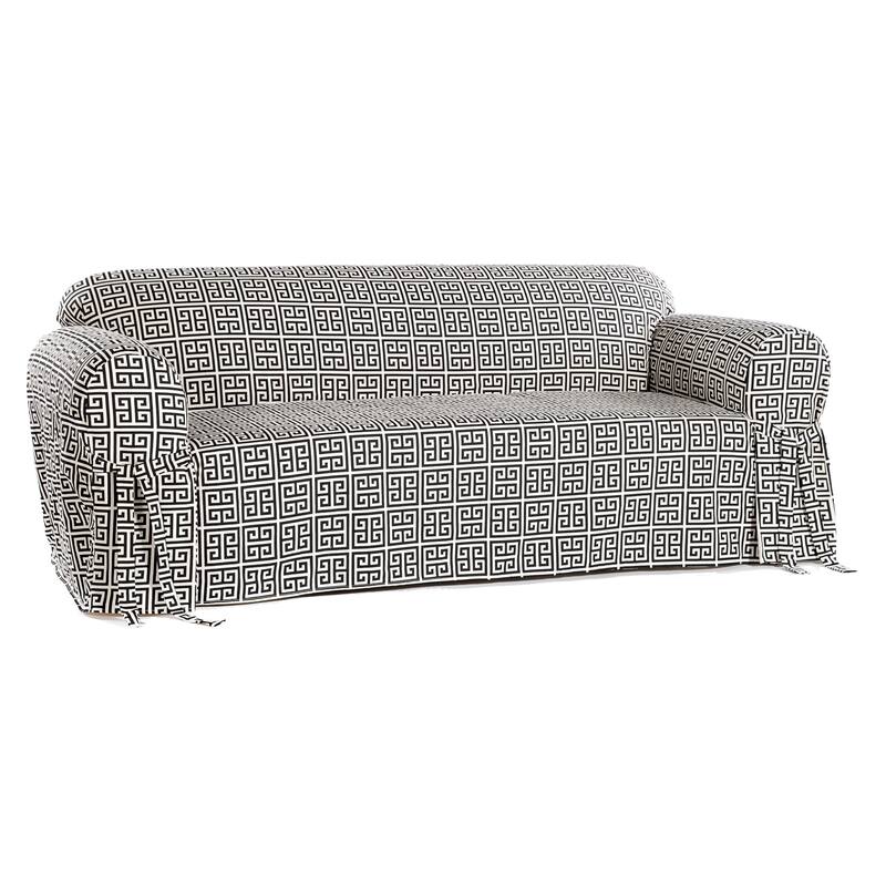 Classic Slipcovers Geo Print 1-piece Loveseat Slipcover - Black