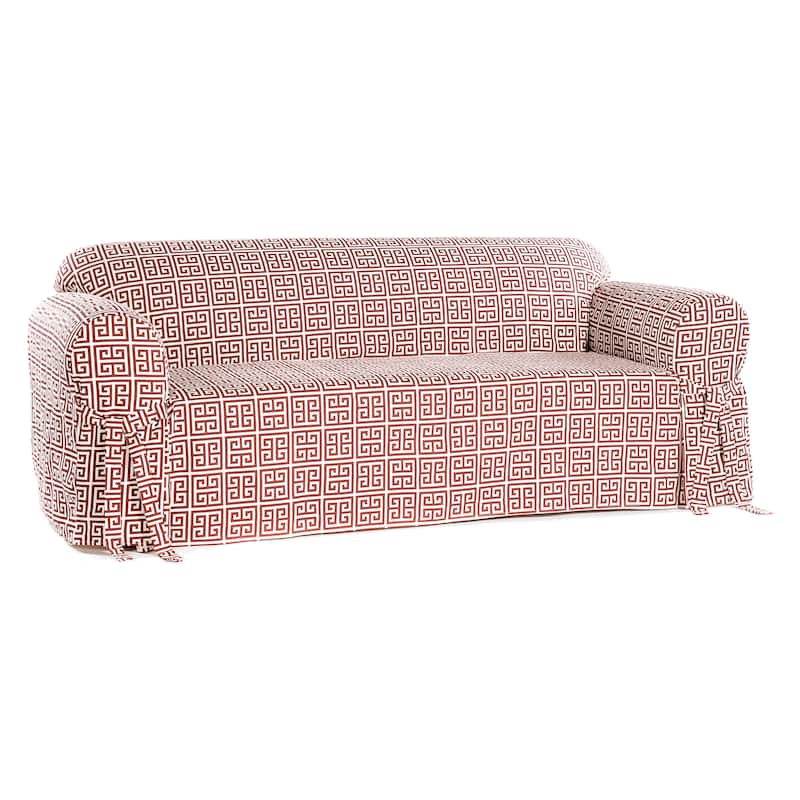 Classic Slipcovers Geo Print 1-piece Loveseat Slipcover - Red