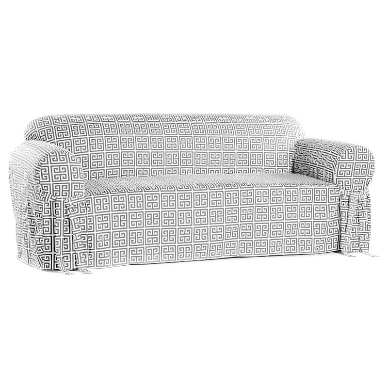 Classic Slipcovers Geo Print 1-piece Loveseat Slipcover - Grey
