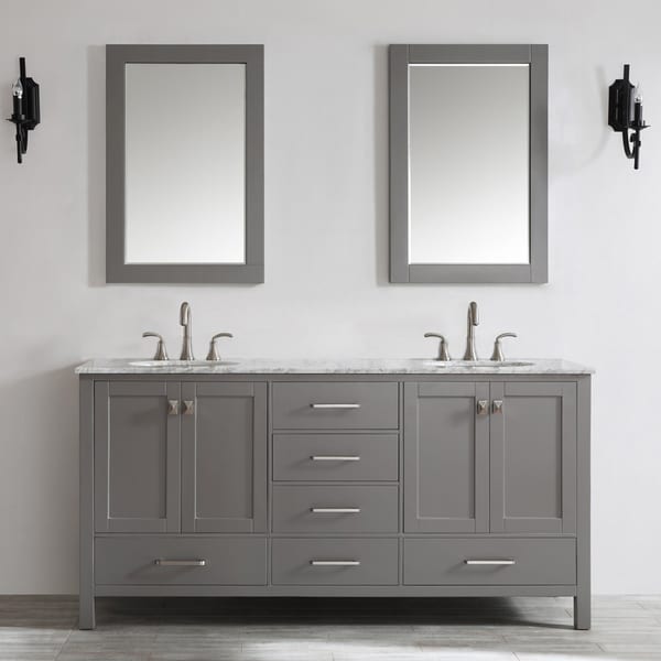 Gela 72-inch Grey Double Vanity with Carrera White Marble Top with Mirror