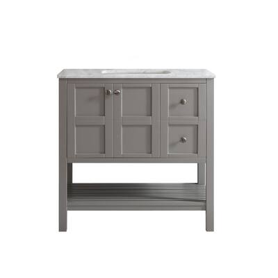 Vinnova Florence 36" Grey Mirrorless Single Vanity with Marble Top