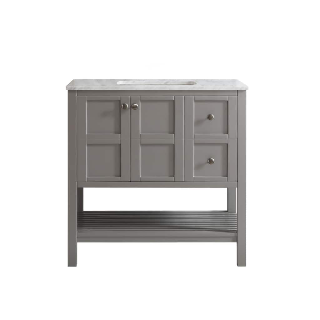 Vinnova Florence 36" Grey Mirrorless Single Vanity with Marble Top