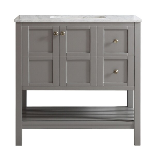 Vinnova Florence 36-inch Grey Mirrorless Single Vanity with Carrera White Marble Top
