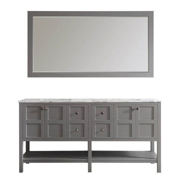 Florence 72-inch Grey Double Vanity with Carrera White Marble Top with Mirror