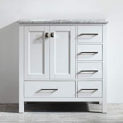 Vinnova Gela 36-inch White Single Vanity with Carrera White Marble Top