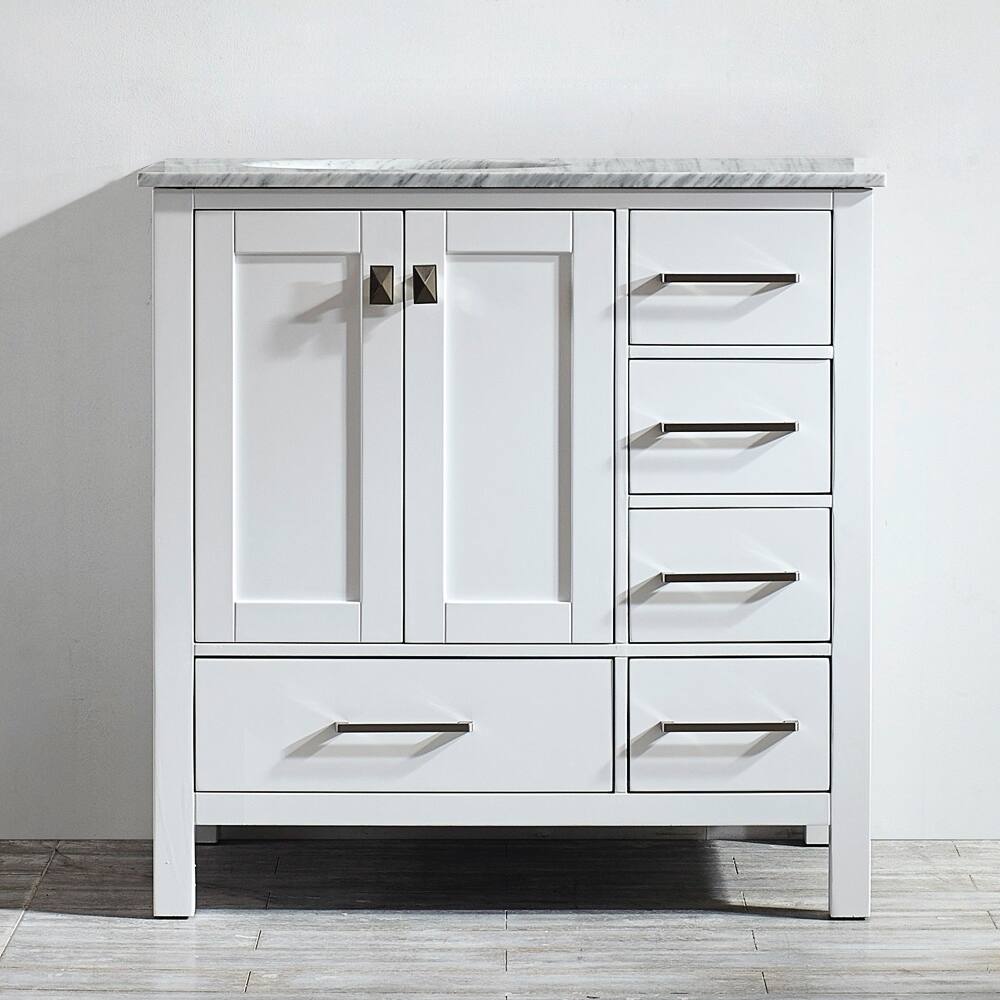 Vinnova Gela 36-inch White Single Vanity with Carrera White Marble Top