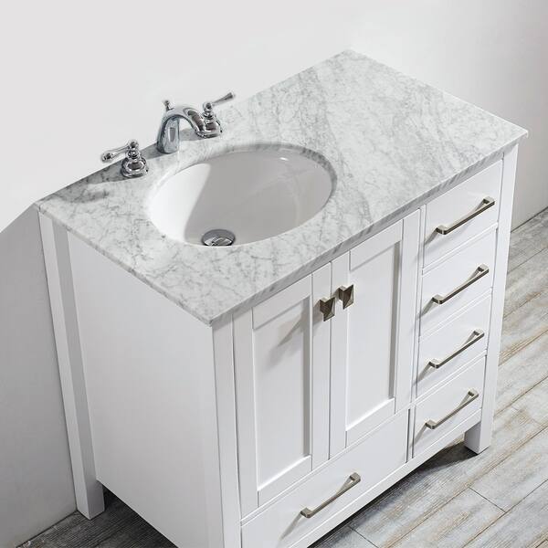 Shop Vinnova Gela 36 Inch White Single Vanity With Carrera White Marble Top Overstock 10601834