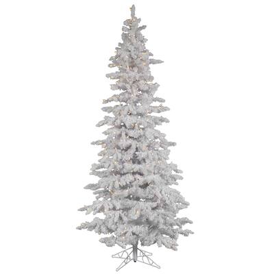 10' x 55" Flocked White Slim Tree with 650 Warm White Lights