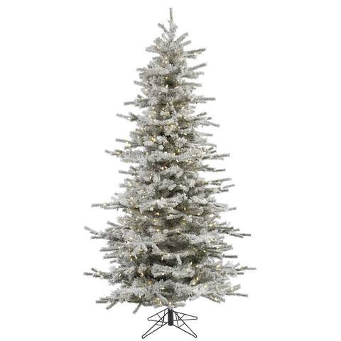 8.5' x 58" Flocked Slim Sierra Tree with 850 Warm White Italian LED Lights