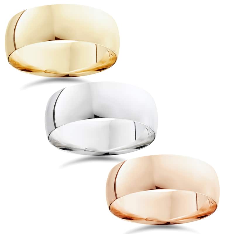 14k White Yellow and Rose Gold 8mm Plain Wedding Band