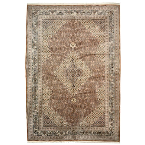 Hand-knotted Wool Brown Traditional Oriental Mahi Tabriz Rug (11'2 x 16'1) - 11'2" x 16'1"