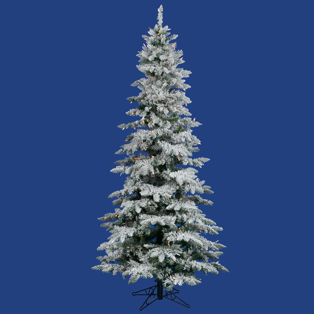 WELLFOR 7.5 ft. Pre-Lit LED White Snow Flocked Artificial