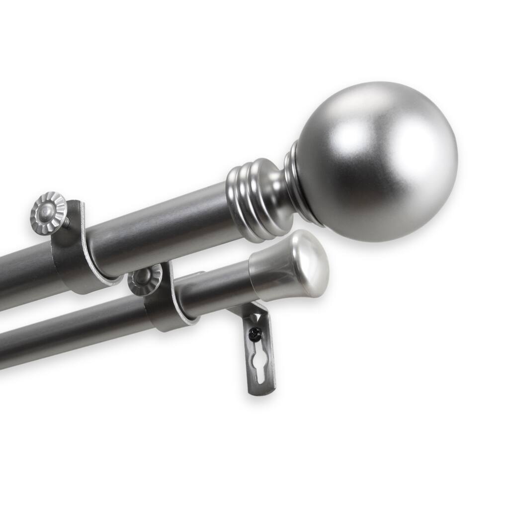 InStyleDesign Sphere 1 Inch Diameter Adjustable Double Curtain Rod - Satin Nickel