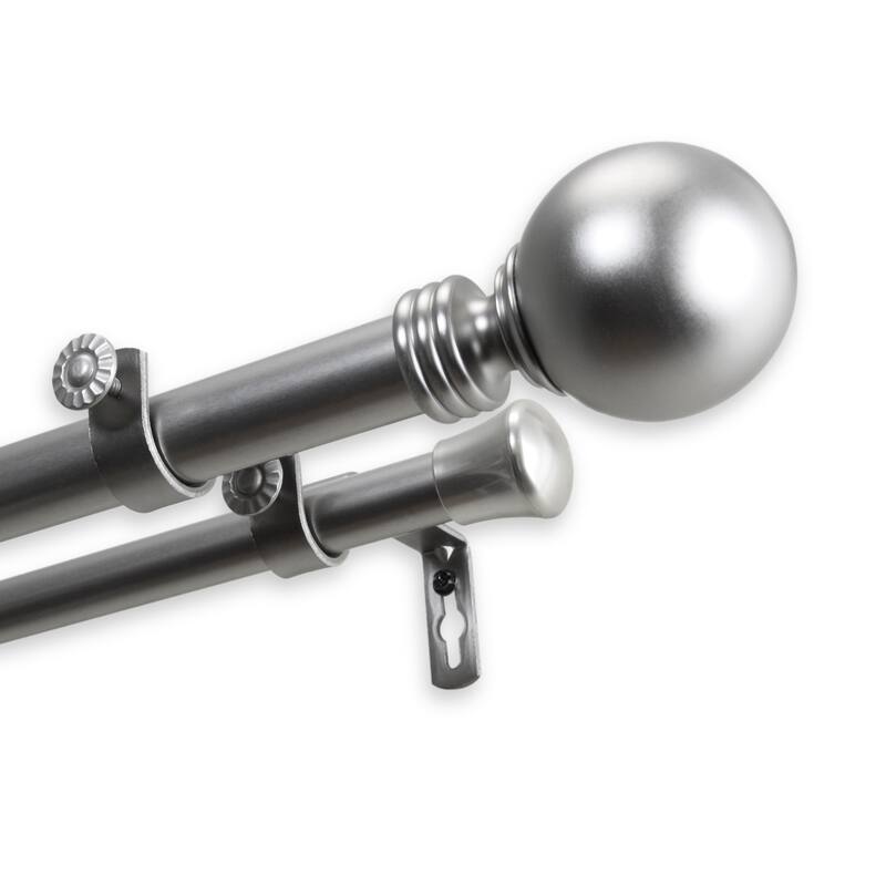 InStyleDesign Sphere 1 Inch Diameter Adjustable Double Curtain Rod - Satin Nickel
