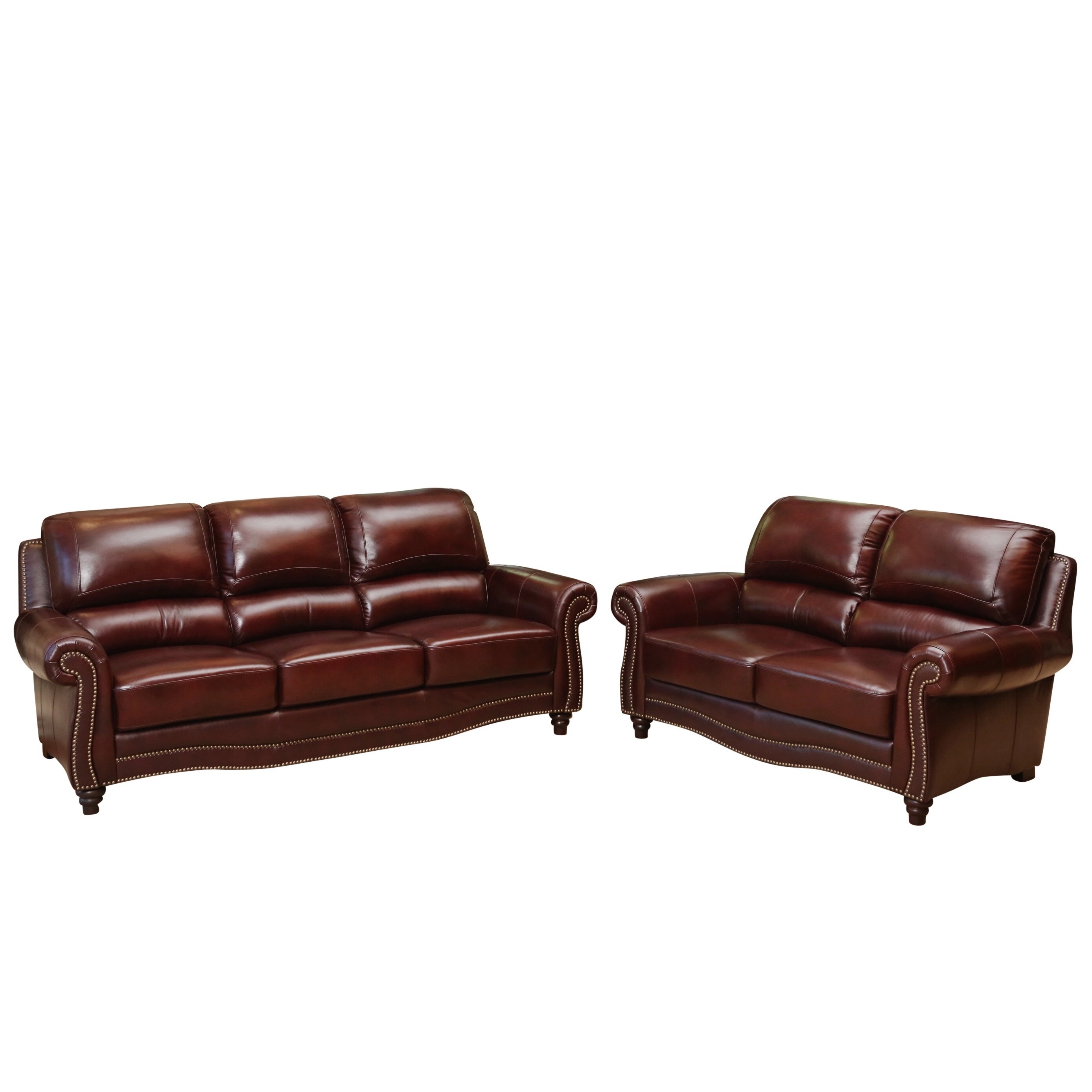 Shop Abbyson Barkley Top Grain Burgundy Leather Sofa And Loveseat