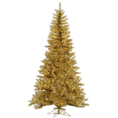 5.5' x 36" Gold/Silver Tinsel Tree with 350 Clear Mini Lights