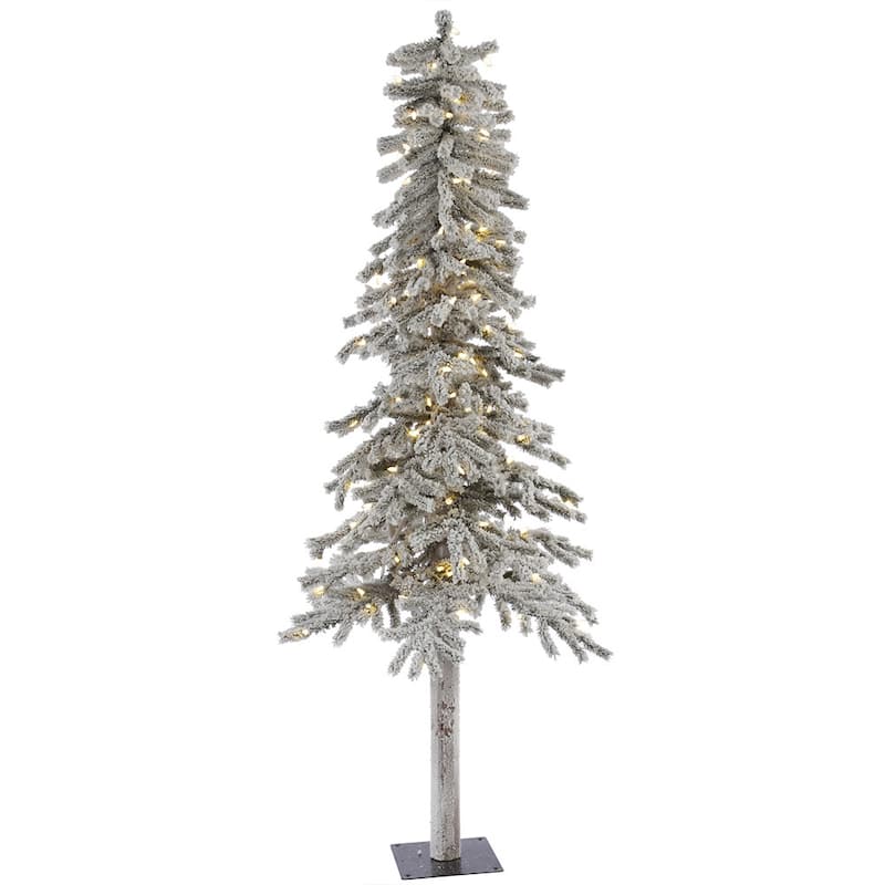 6' x 33" Flocked Alpine Tree with Warm White Italian LED Lights