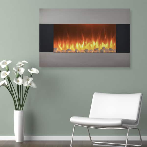 slide 1 of 2, 36-inch Stainless Steel Electric Fireplace with Wall Mount, Floor Stand, and Remote by Northwest
