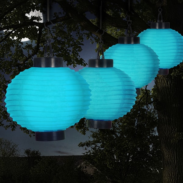 shop pure garden blue outdoor solar led chinese lanterns on sale