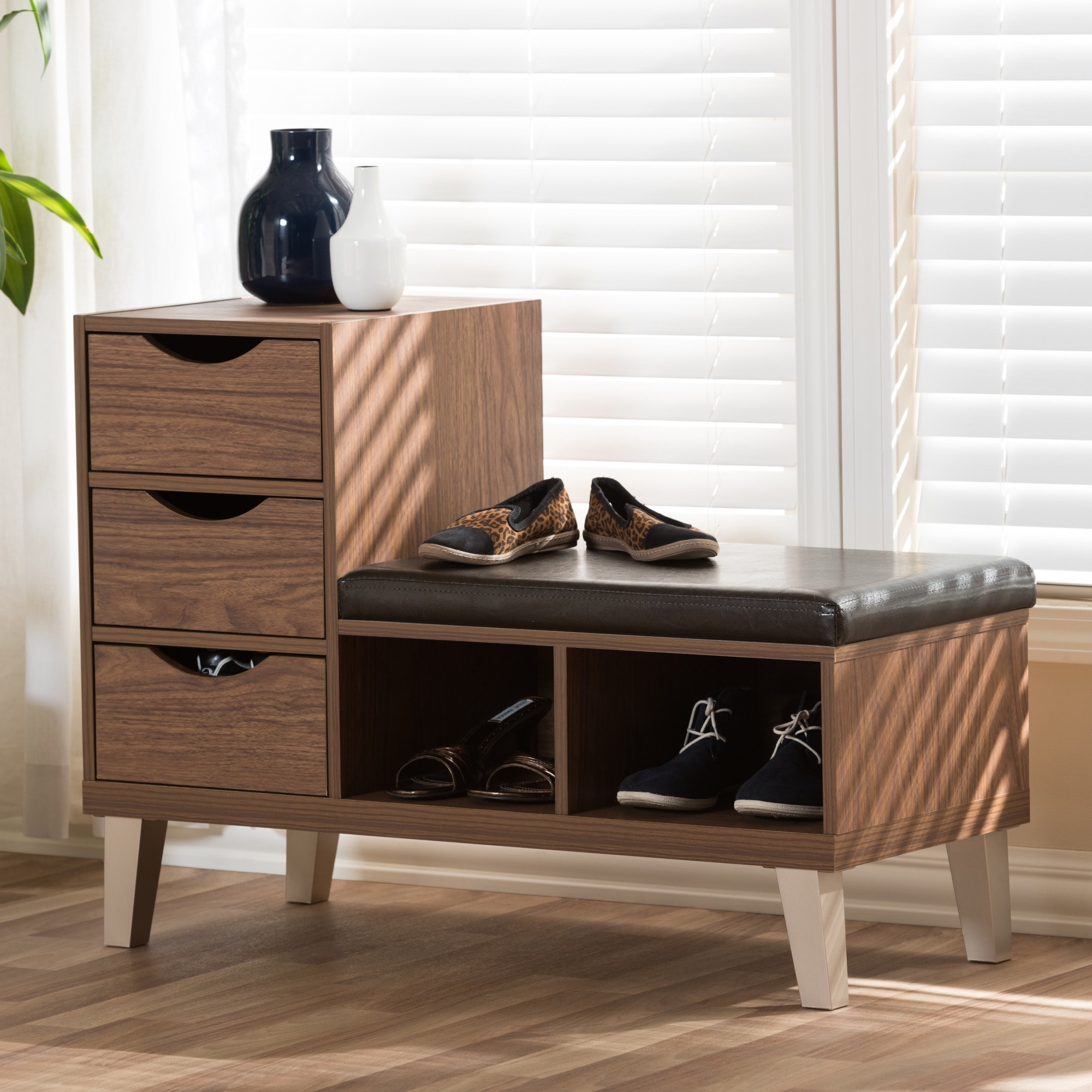 Arielle Modern 3-drawer Shoe Storage Padded Seating Bench