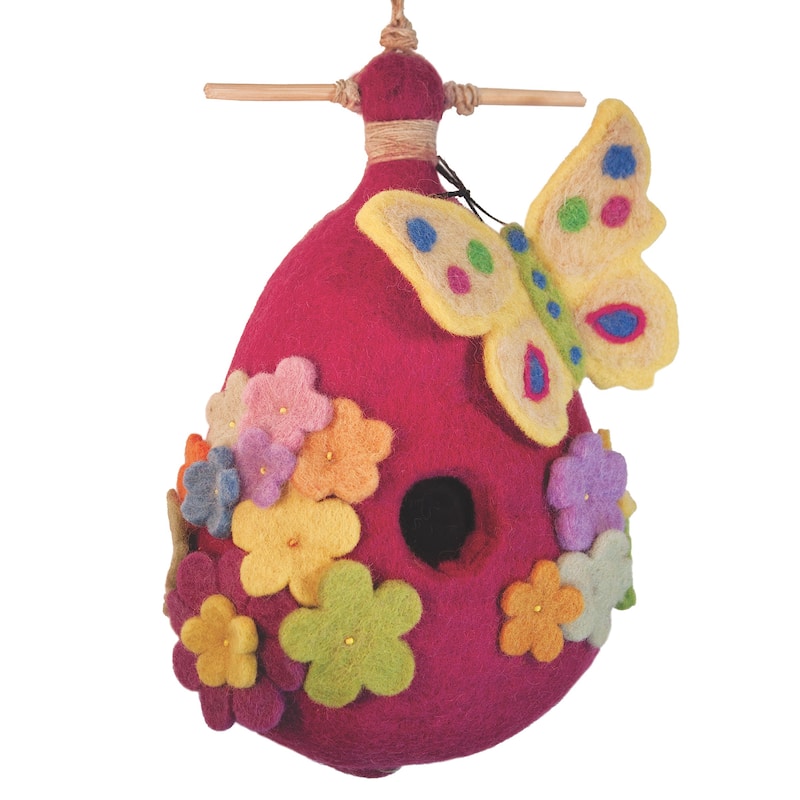 Handmade Wild Woolies Felt Birdhouse - Butterfly (Nepal) - N/A