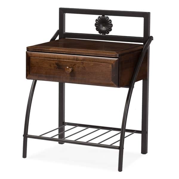Baxton Studio Jevenci Vintage Antique Dark Bronze Metal And Walnut Wood 1 Drawer Nightstand Overstock 10603561