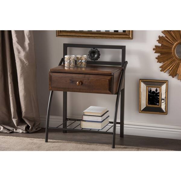Baxton Studio Jevenci Vintage Antique Dark Bronze Metal And Walnut Wood 1 Drawer Nightstand Overstock 10603561
