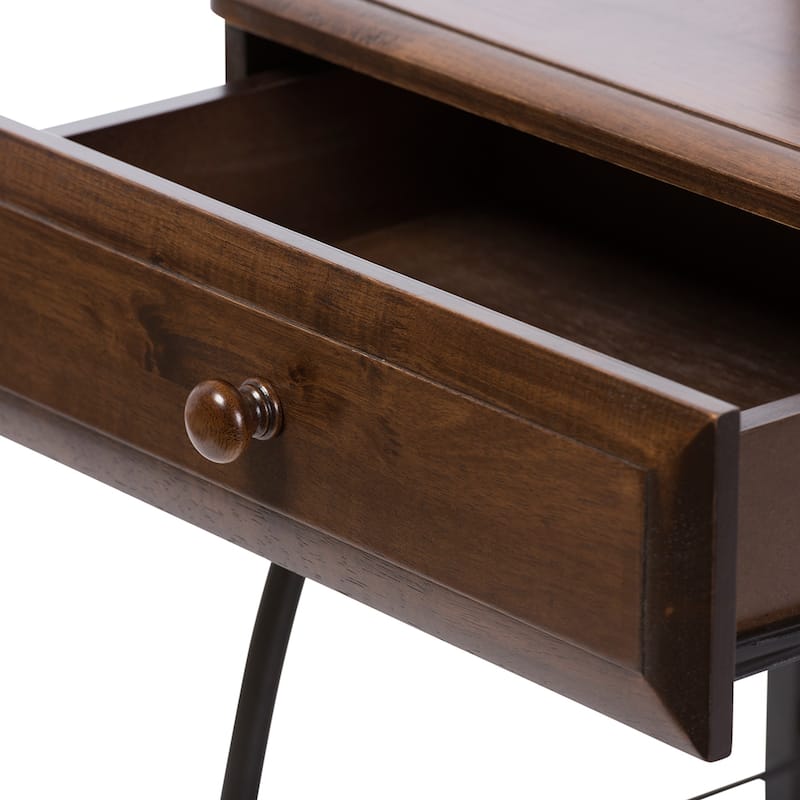 Baxton Studio Jevenci Vintage Antique Dark Bronze Metal and Walnut Wood 1-drawer Nightstand
