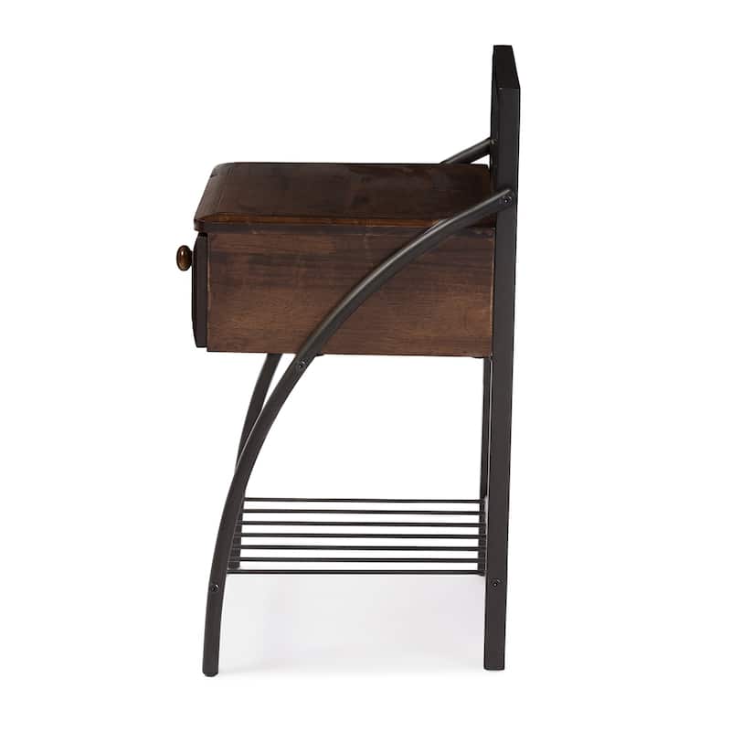 Baxton Studio Jevenci Vintage Antique Dark Bronze Metal and Walnut Wood 1-drawer Nightstand