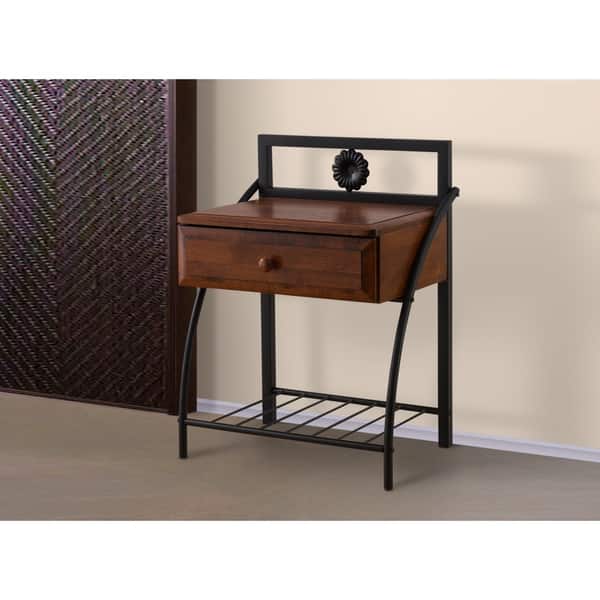 Baxton Studio Jevenci Vintage Antique Dark Bronze Metal And Walnut Wood 1 Drawer Nightstand Overstock 10603561