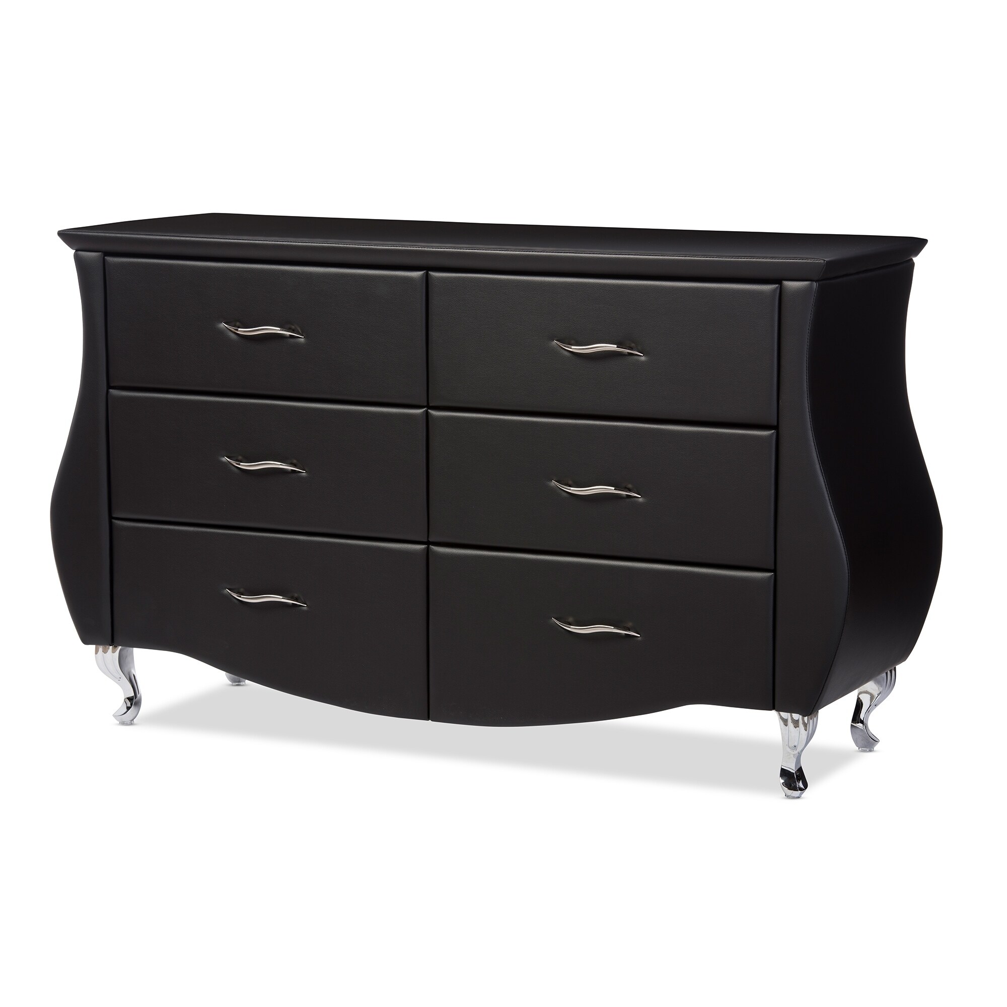 Contemporary Black Faux Leather 6 Drawer Dresser Black 6 Drawer