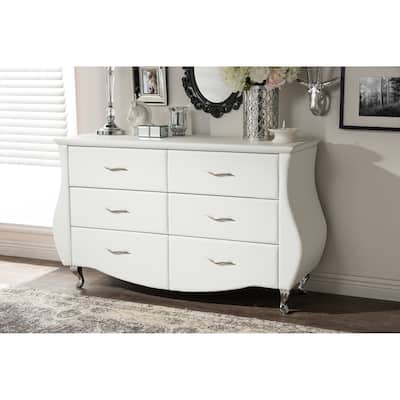 Contemporary White Faux Leather 6-Drawer Dresser