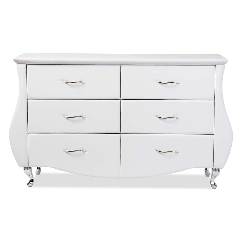 Contemporary White Faux Leather 6-Drawer Dresser