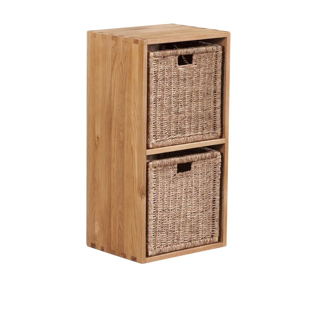 Vancouver Solid Oak Cube with Two (2) Jute Baskets