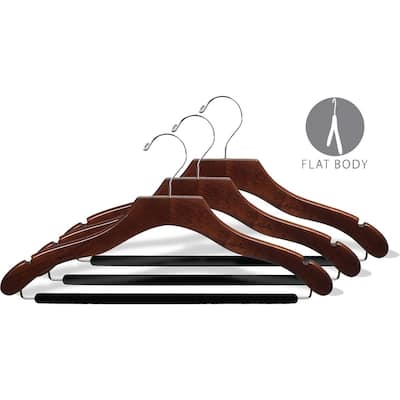 Wavy Walnut Suit Hanger With Black Velvet Non-Slip bar & Notches box of 100