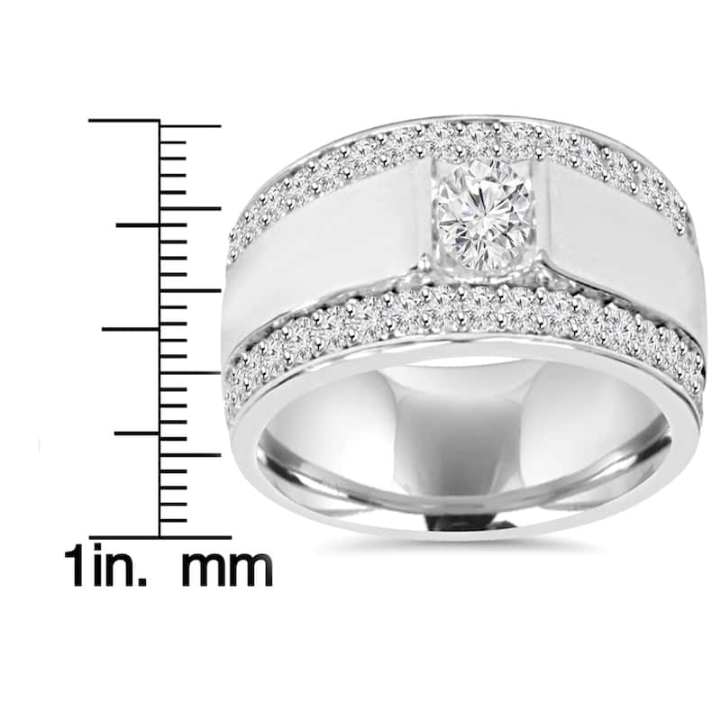 10K White Gold 1 7/ 8 TDW Diamond Double Row Mens Ring