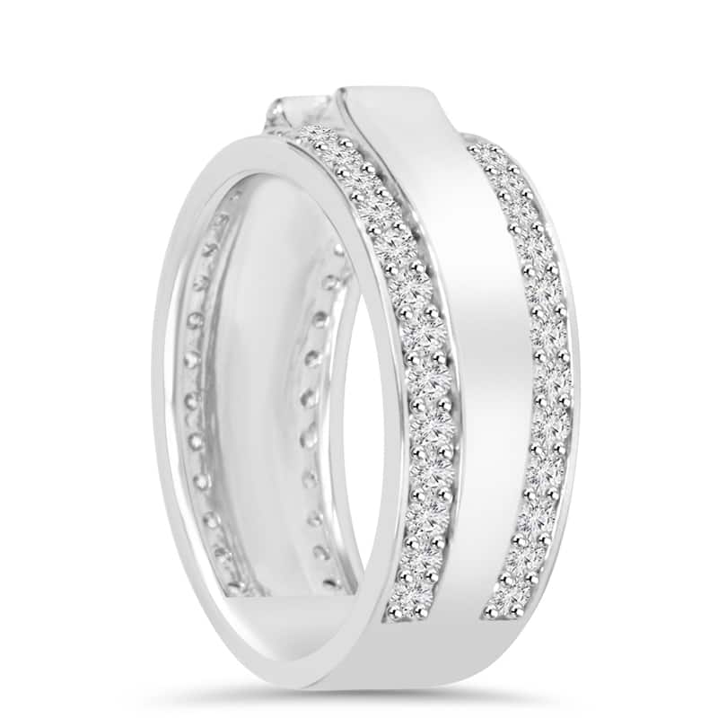 10K White Gold 1 7/ 8 TDW Diamond Double Row Mens Ring