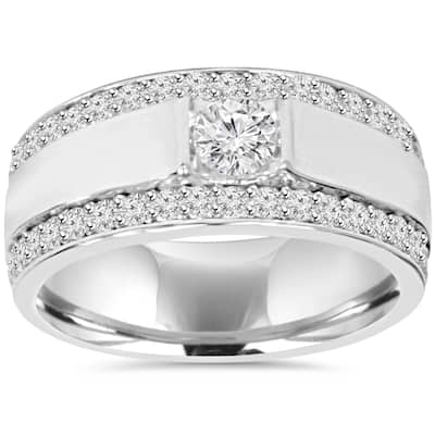 10K White Gold 1 7/ 8 TDW Diamond Double Row Mens Ring