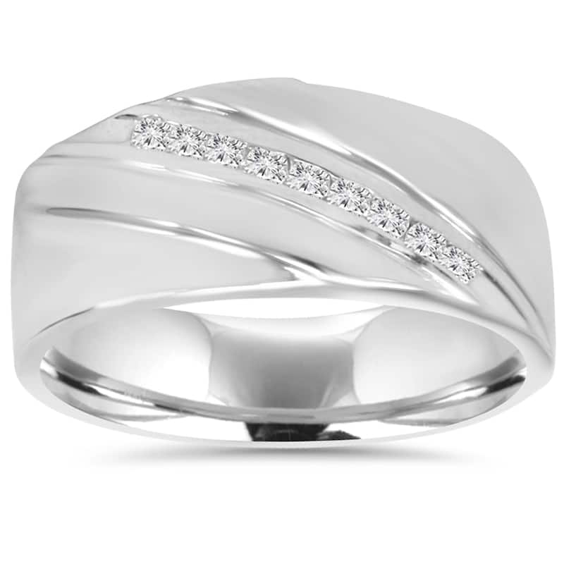 10K White Gold 1/6 TDW Mens Diamond Ring - 6