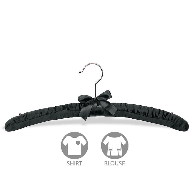 Black Satin Padded Top Hangers, Thick Padded Hangers with Box and Shoulder Studs