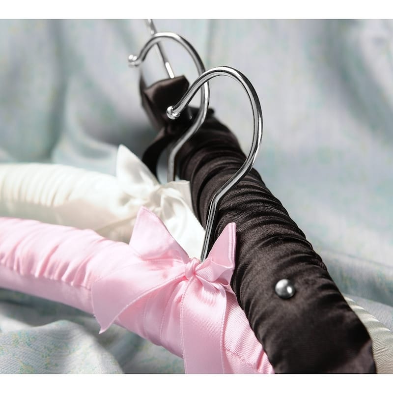Black Satin Padded Top Hangers, Thick Padded Hangers with Box and Shoulder Studs
