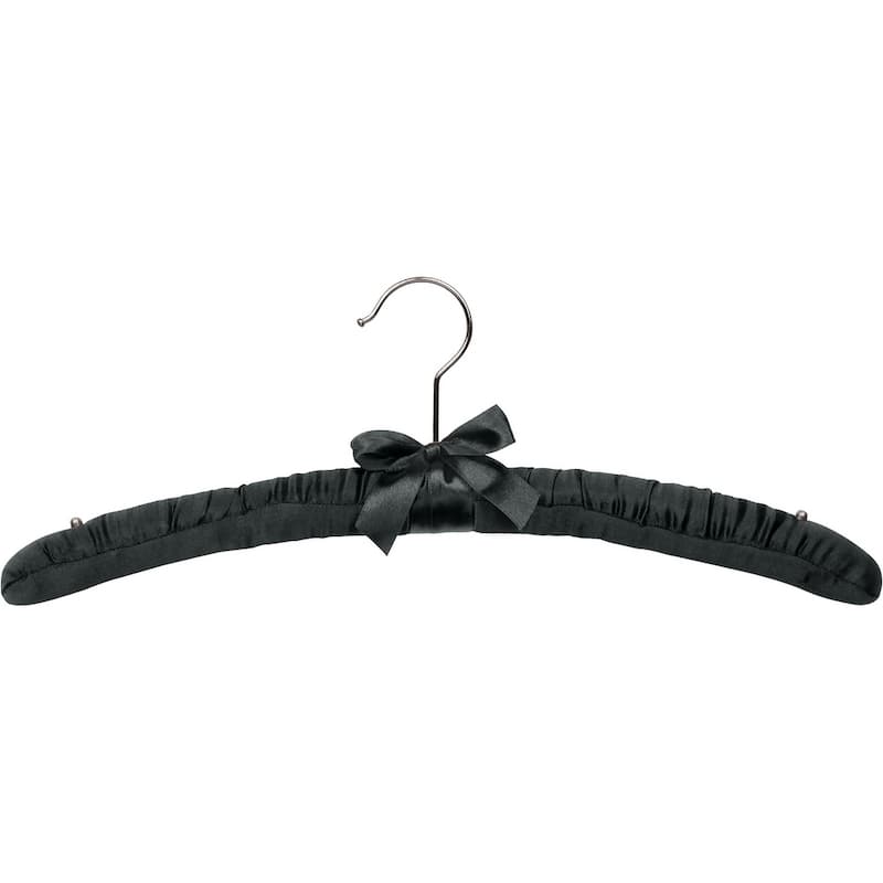 Black Satin Padded Top Hangers, Thick Padded Hangers with Box and Shoulder Studs