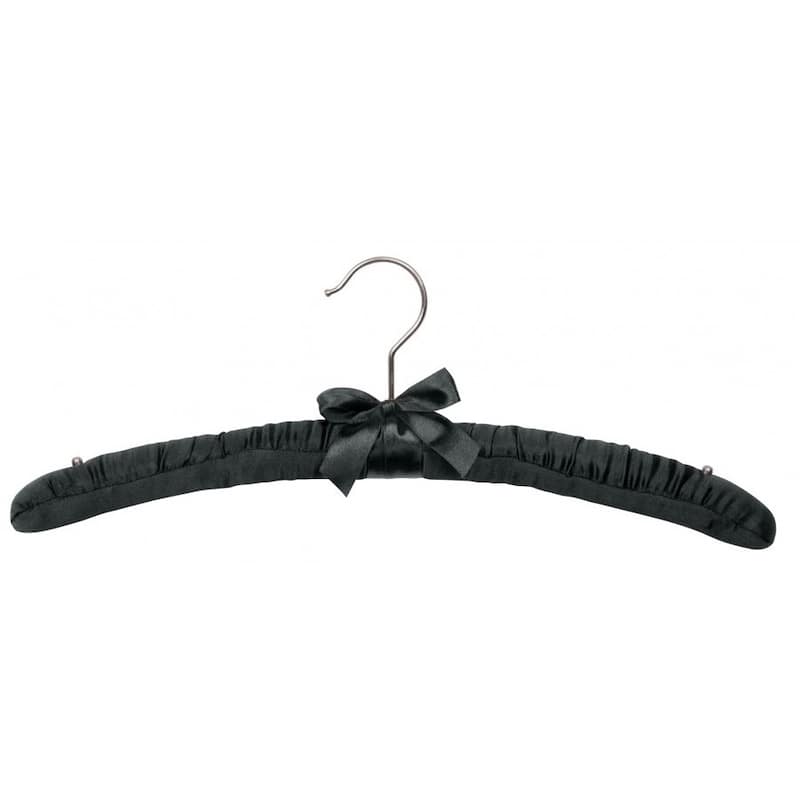 Black Satin Padded Top Hangers, Thick Padded Hangers with Box and Shoulder Studs