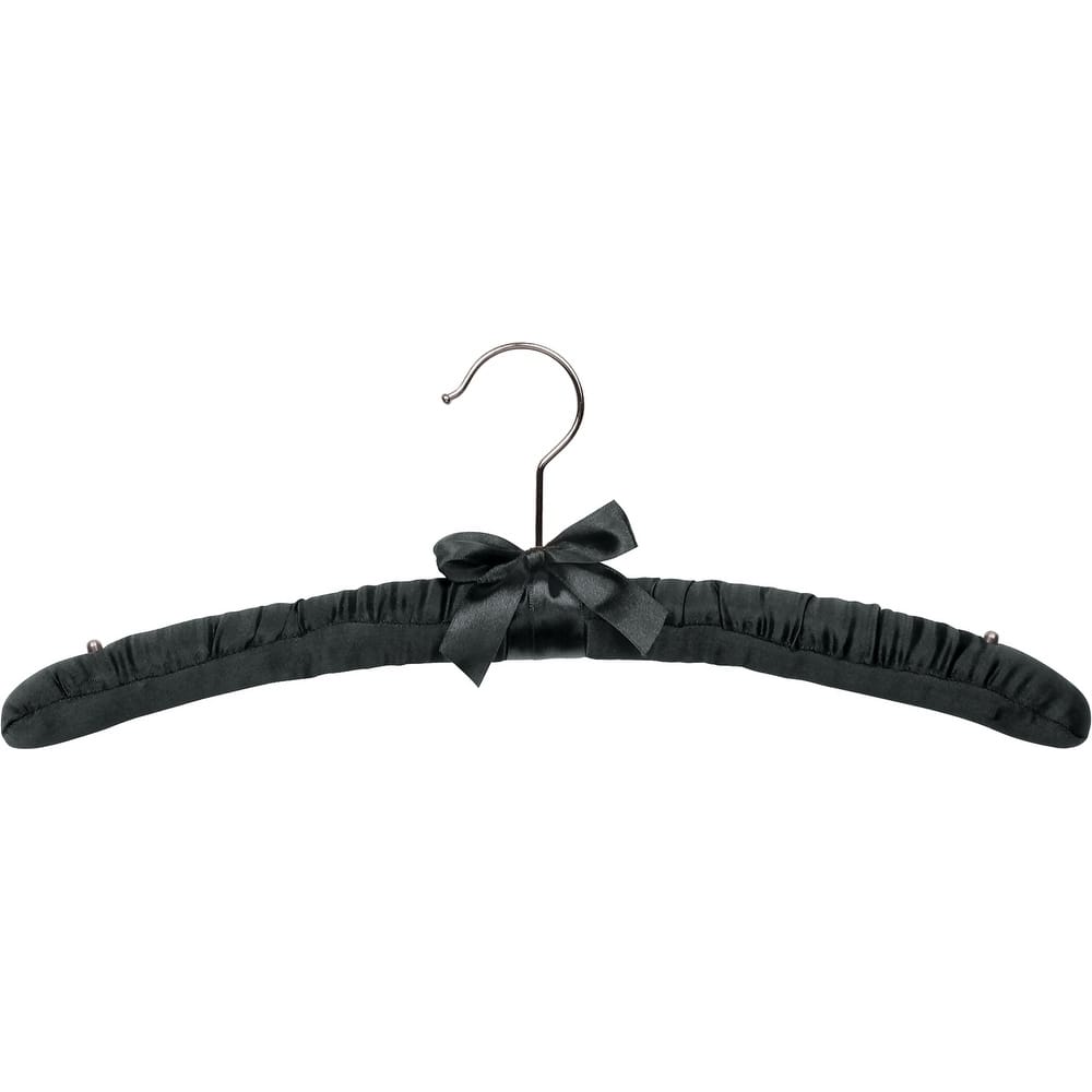 Black Satin Padded Top Hangers, Thick Padded Hangers with Box and Shoulder Studs