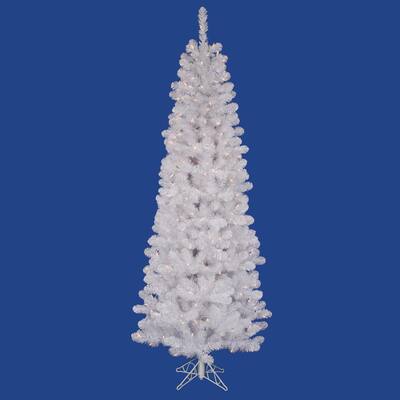 4.5' x 24" White Salem Pencil Pine Tree with 100 LED Frosted Italian Lights
