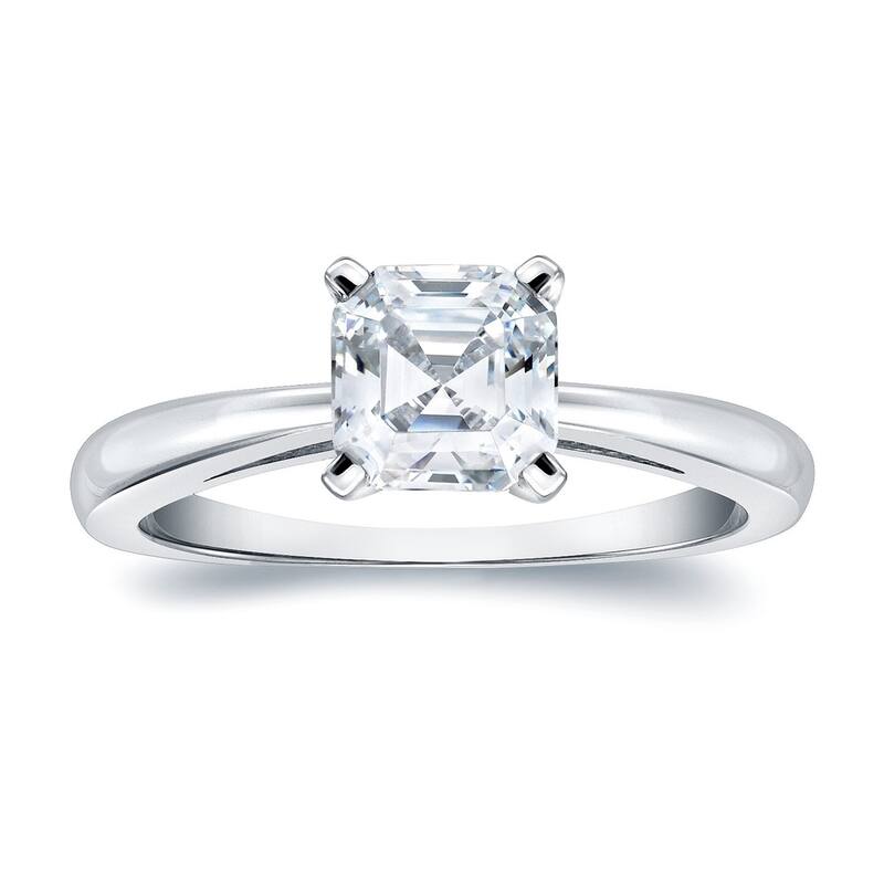 Auriya 14k Gold 1ctw Solitaire Asscher-cut Diamond Engagement Ring Certified - White - 4.5
