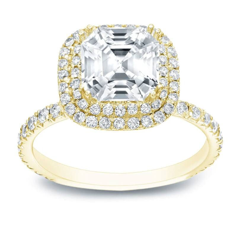 Auriya 14k Gold 1 3/4ctw Asscher-cut Halo Diamond Engagement Ring Certified